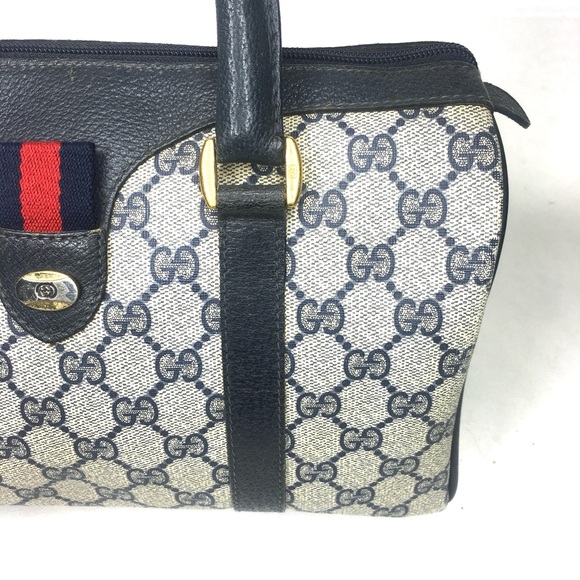 Authentic GUCCI Boston satchel bag navy grey monogram coated canvas - Picture 3 of 15